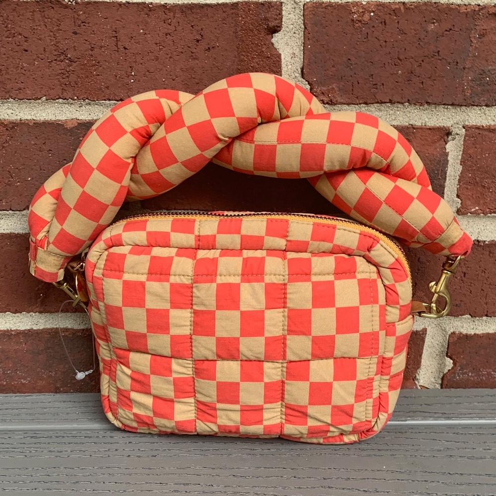 Clare V. Lucie crossbody bag, checkered twisted puff handle strap rare